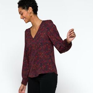 nine britton Burgundy Floral V-Neck Long-Sleeve Blouse, stitch fix